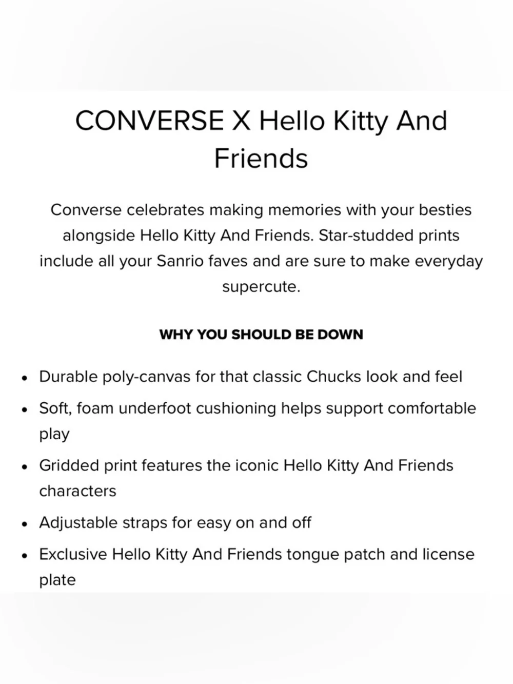 Kids Converse X Hello Kitty and Friends. Size 10